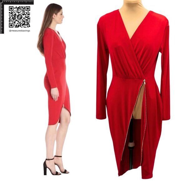 Medium - NWOT RACHEL Rachel Roy - Red Long-Sleeve Knee-Length Zippered Dress - Picture 1 of 9